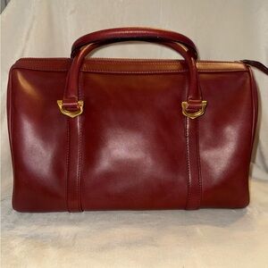 Cartier Elegant Burgundy Leather Handbag COA